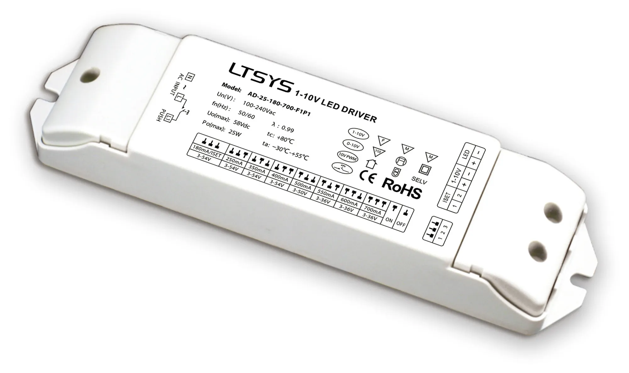 AD-25-180-700-F1P1  PWM Push Dim 0.5-25W Current Dimmable Drive